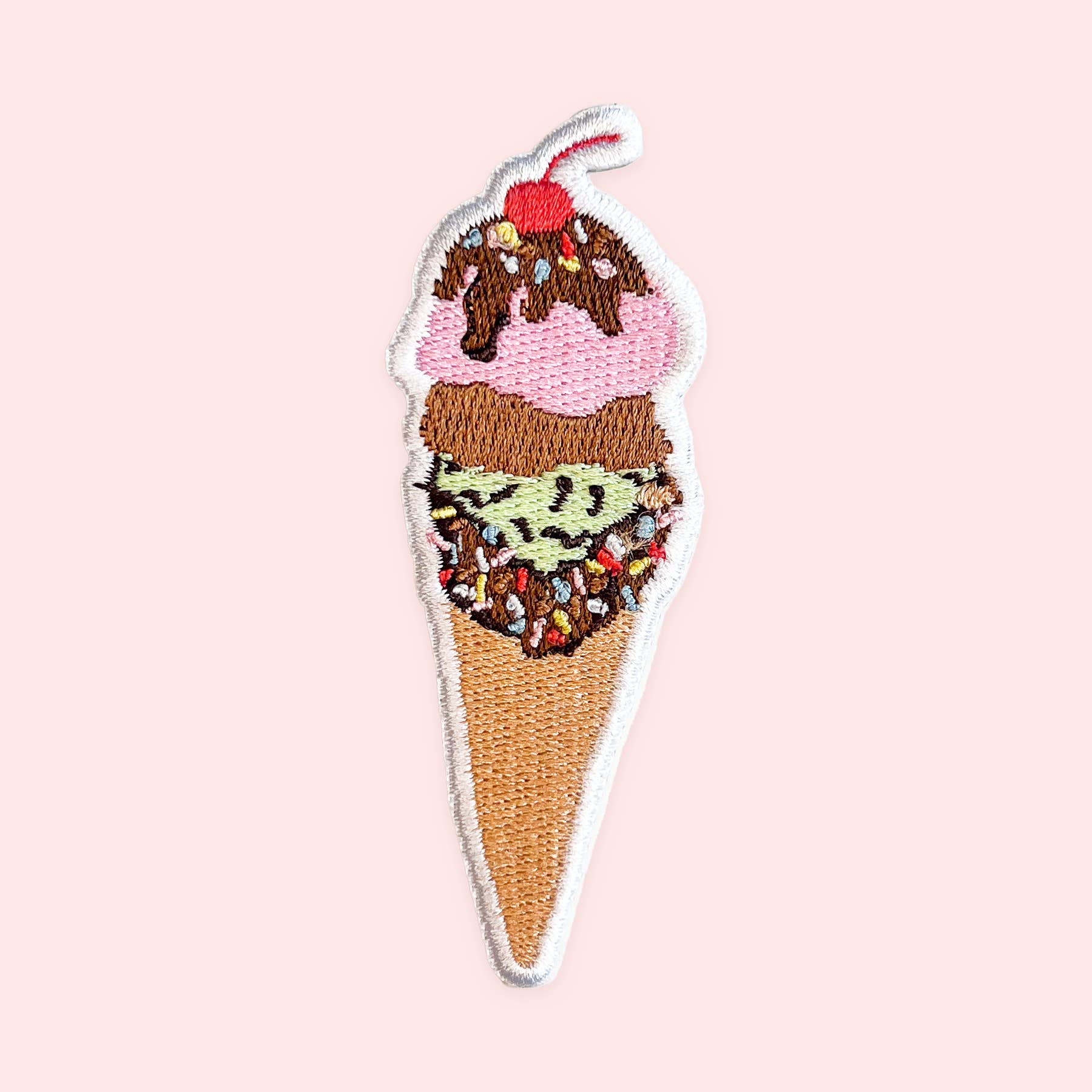 Ice Cream Cone Iron-On Patch | Dessert Embroidered Patch