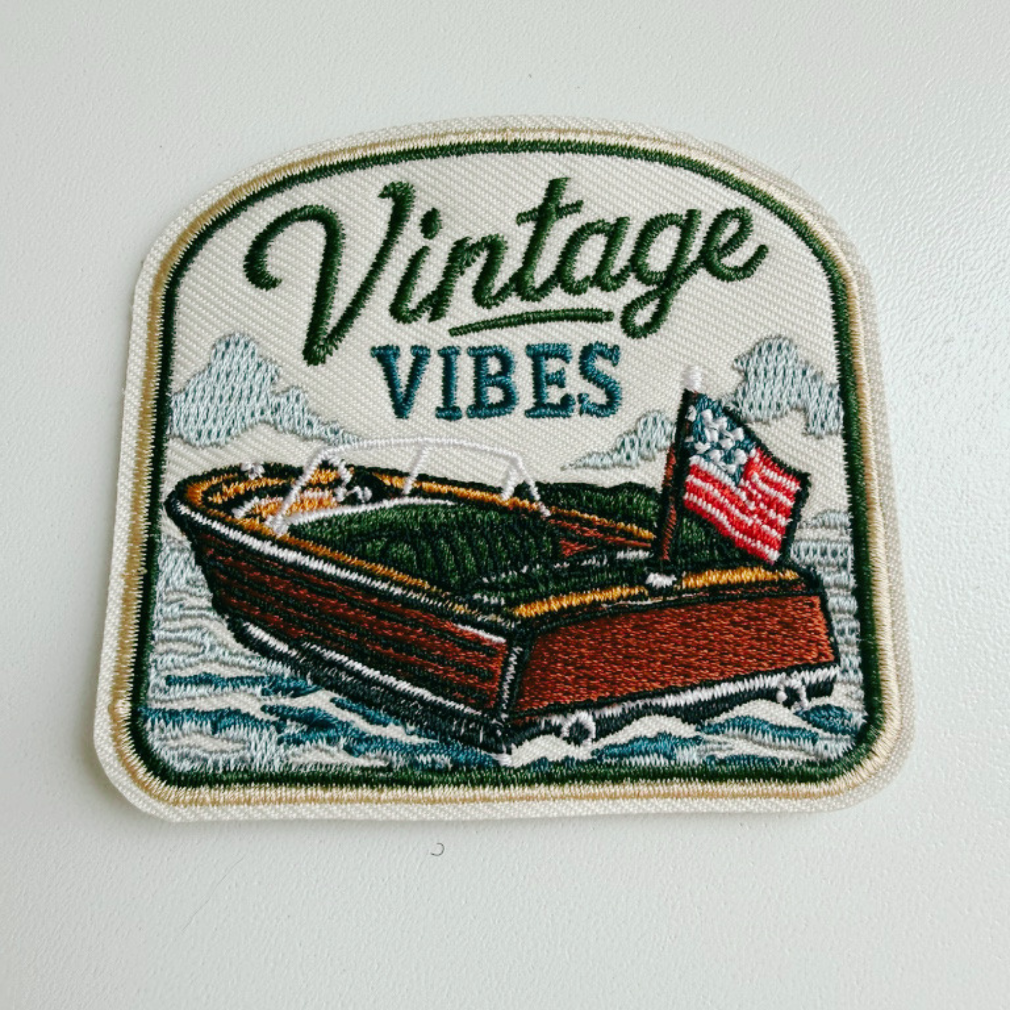 2.5" Vintage Vibes Wooden boat -  Embroidered Hat Patch