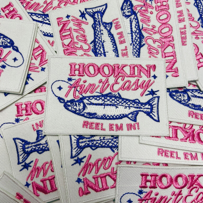 3" Hookin Aint Easy ( Fishing) -  Embroidered Hat Patch
