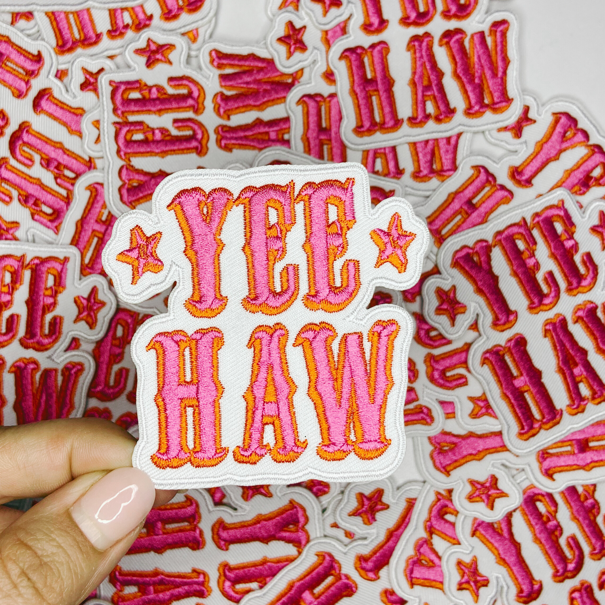 3" Yee Haw in PINK  -  Embroidered Hat Patch