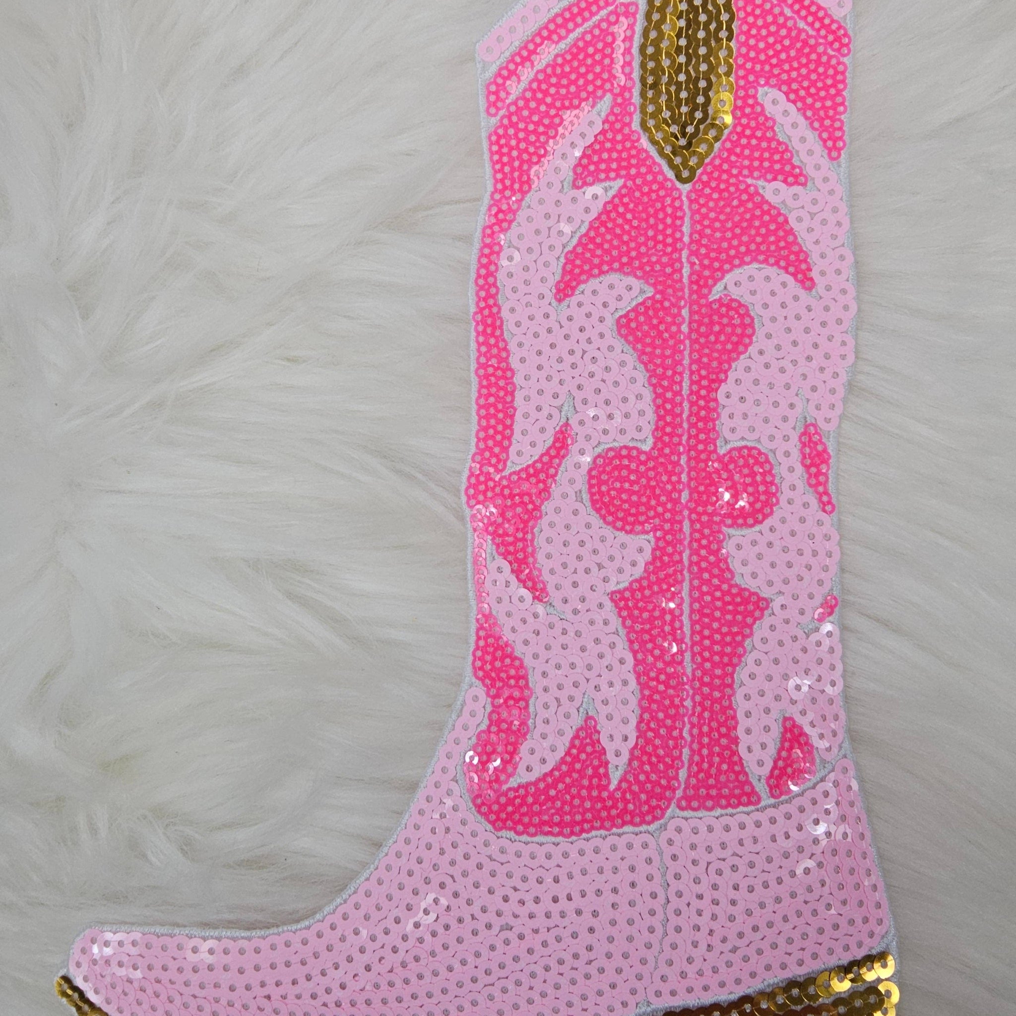 Pink Sequin Cowgirl Boots Iron-on Patch