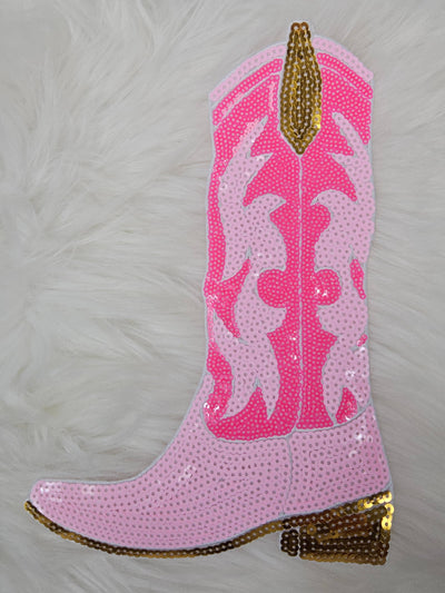 Pink Sequin Cowgirl Boots Iron-on Patch