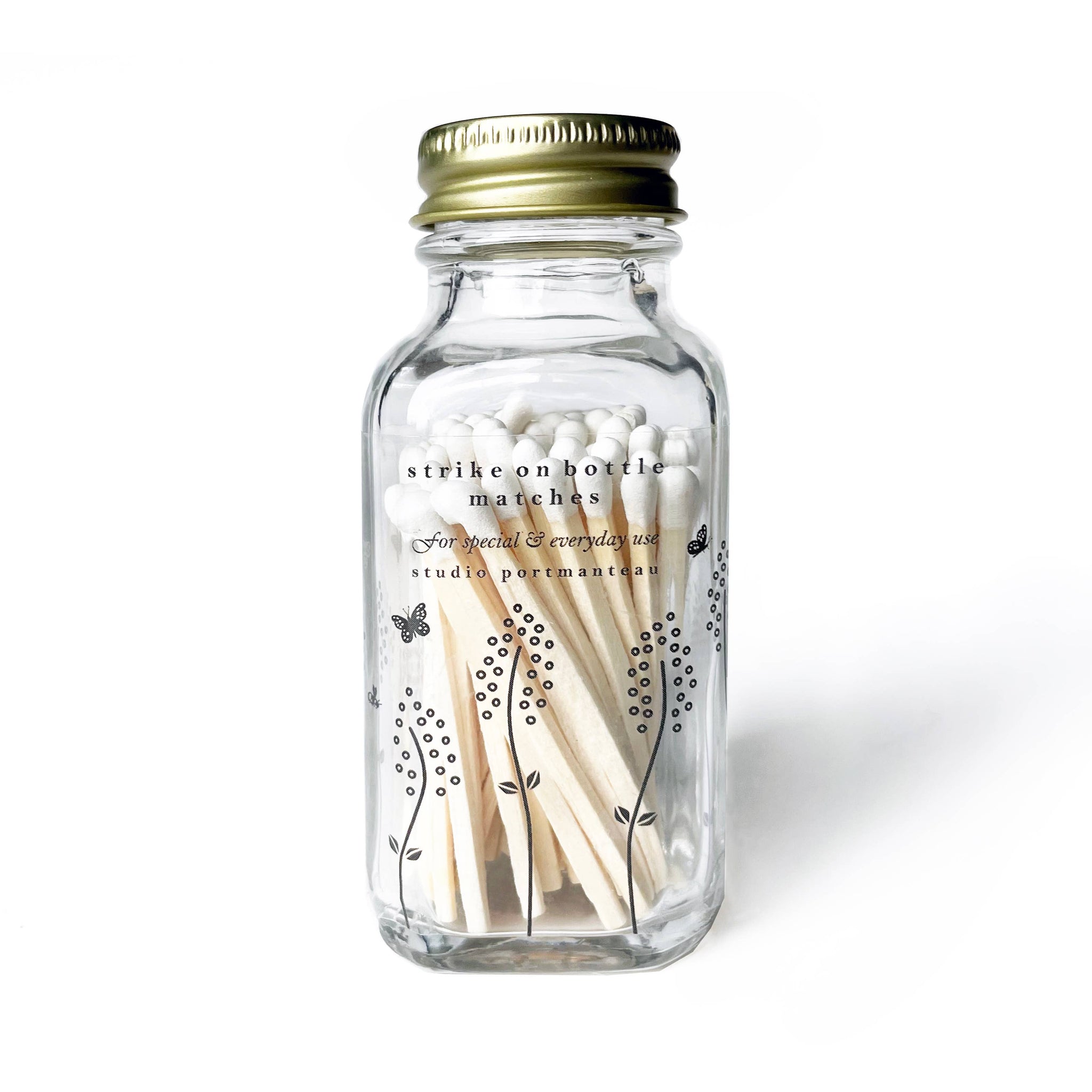 Wildflower 2" White Match Jar | Pretty Glass Match Holder
