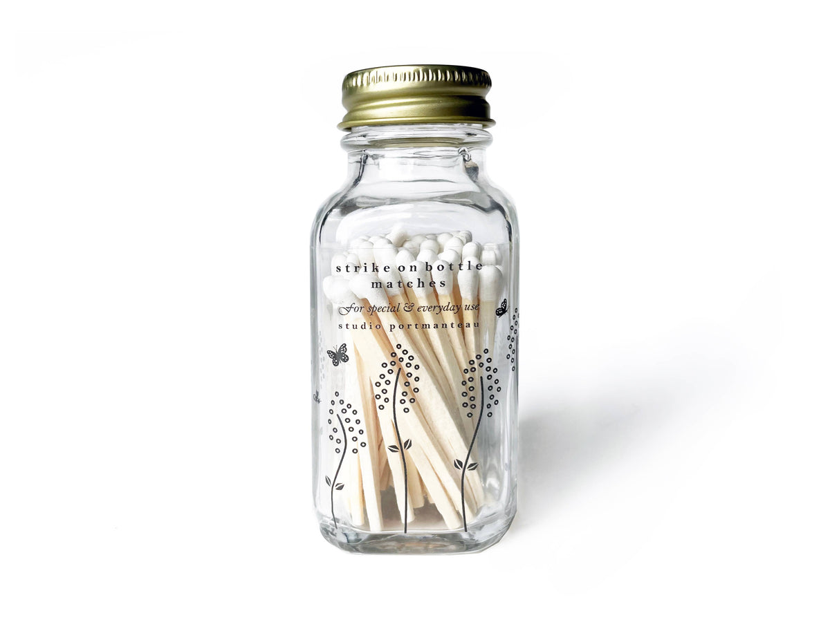 Wildflower 2" White Match Jar | Pretty Glass Match Holder