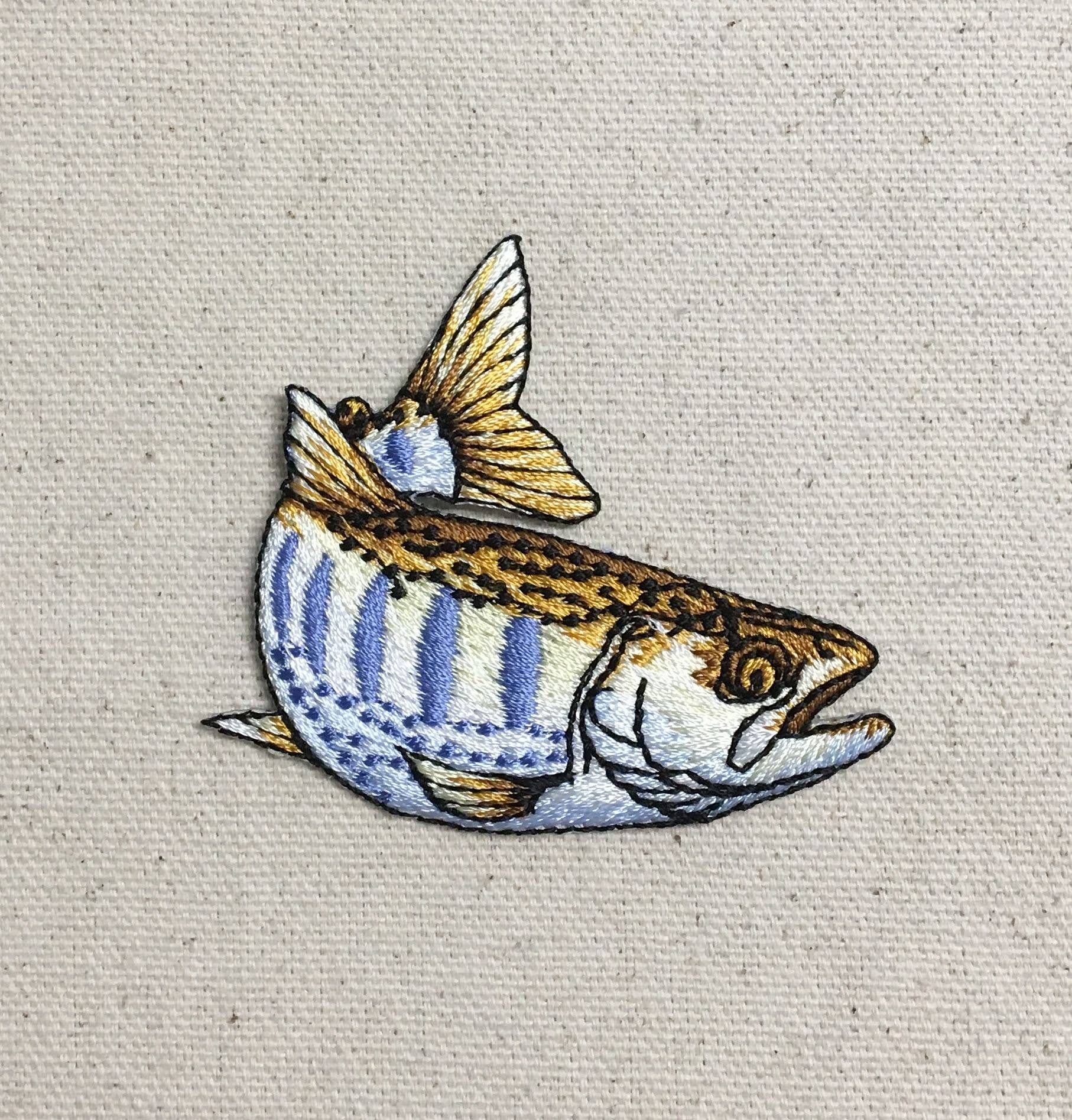 Striped Brook Trout Fish Embroidered  Iron on Patch