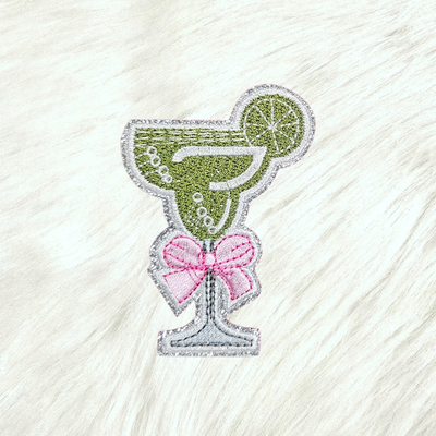 Margarita Coquette Bow on Silver Glitter Iron On Patch