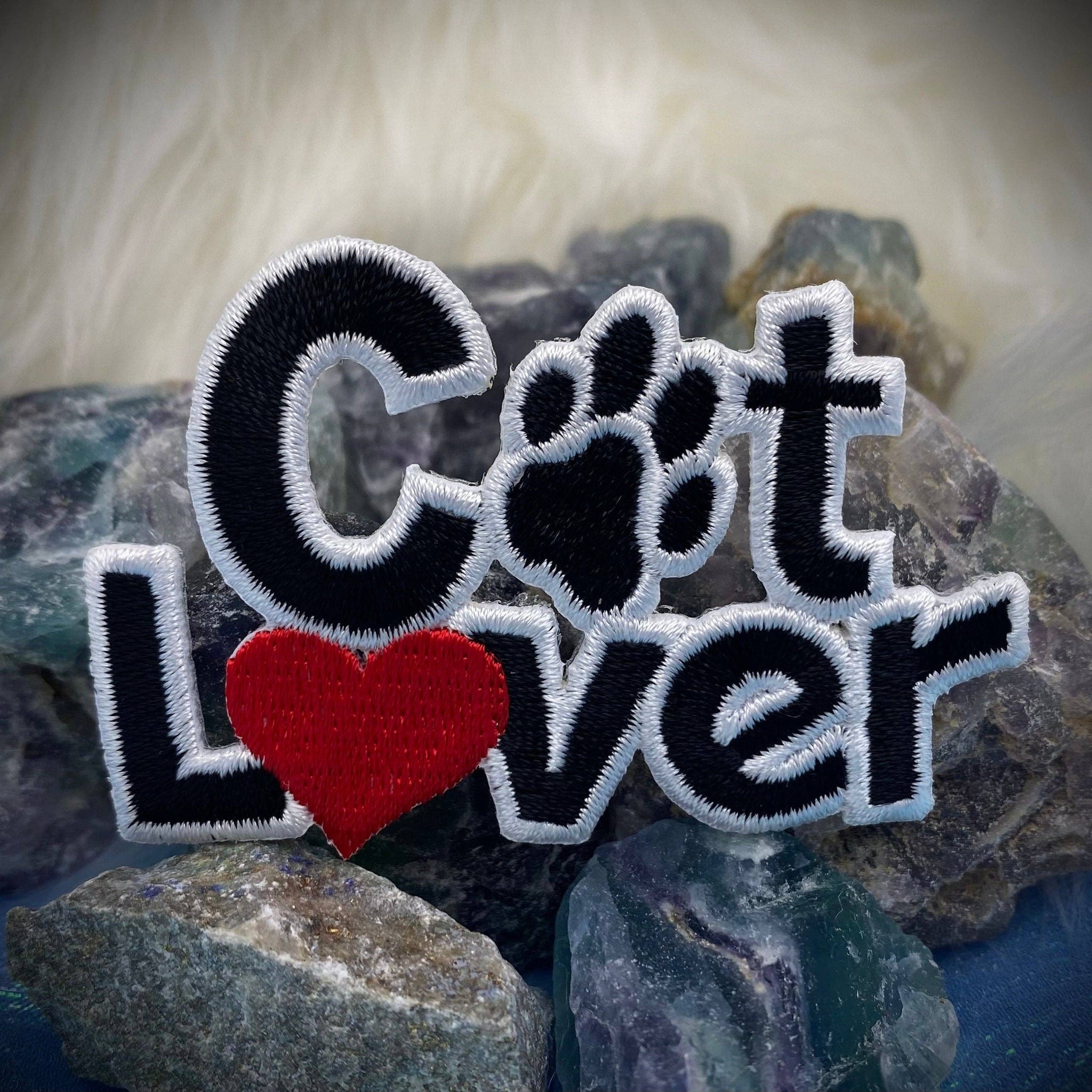 Cat Lover, Red Heart, Black Paw Print, Pets, Embroidered, Iron-on Patch
