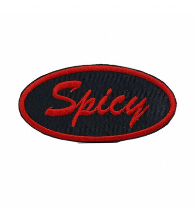 Spicy in Oval, Black and Red, Embroidered, Iron on Patch