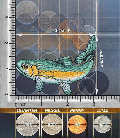 Trout Fish - Green Orange - Embroidered Iron on Patch