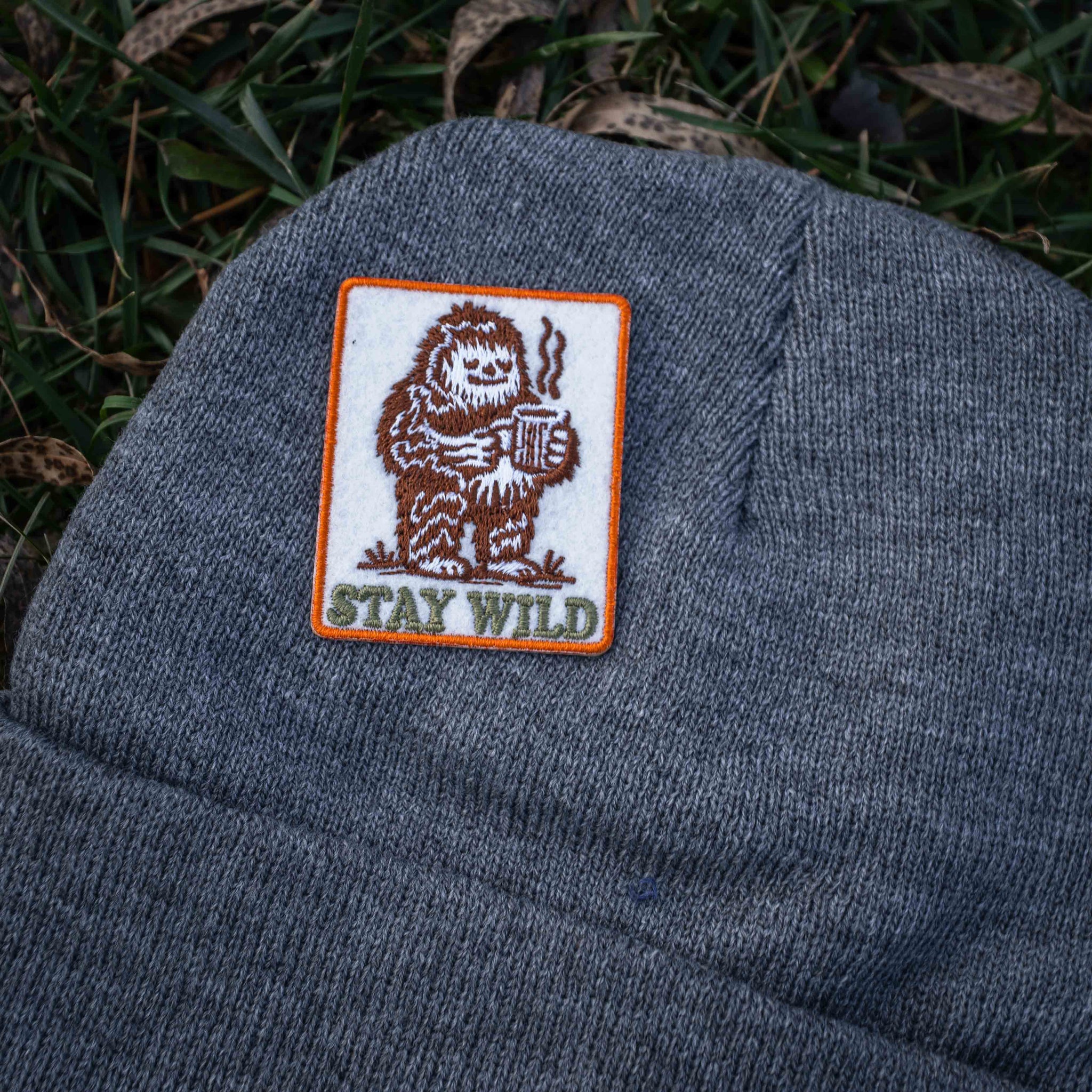 STAY WILD Sashquatch Bigfoot Drinking Coffee Patch - Iron On