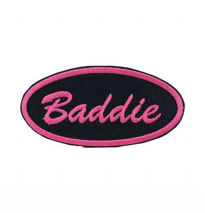 Baddie in Oval Black and Hot Pink, Embroidered, Iron on Patc