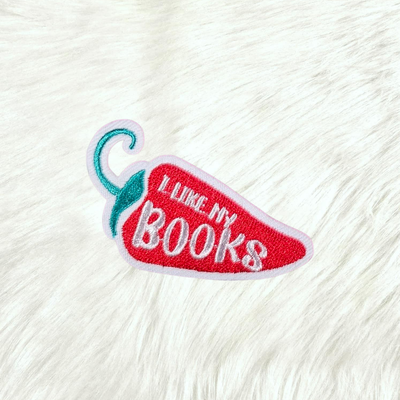 I Like My Books Spicy Pepper Embroidery Iron On Patch