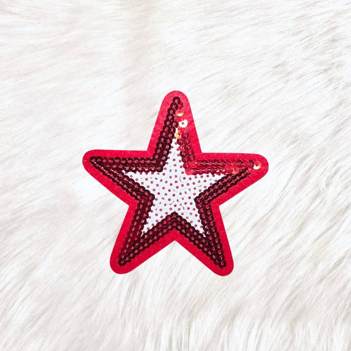 Outline Star Red and White Sequin Iron On Patch