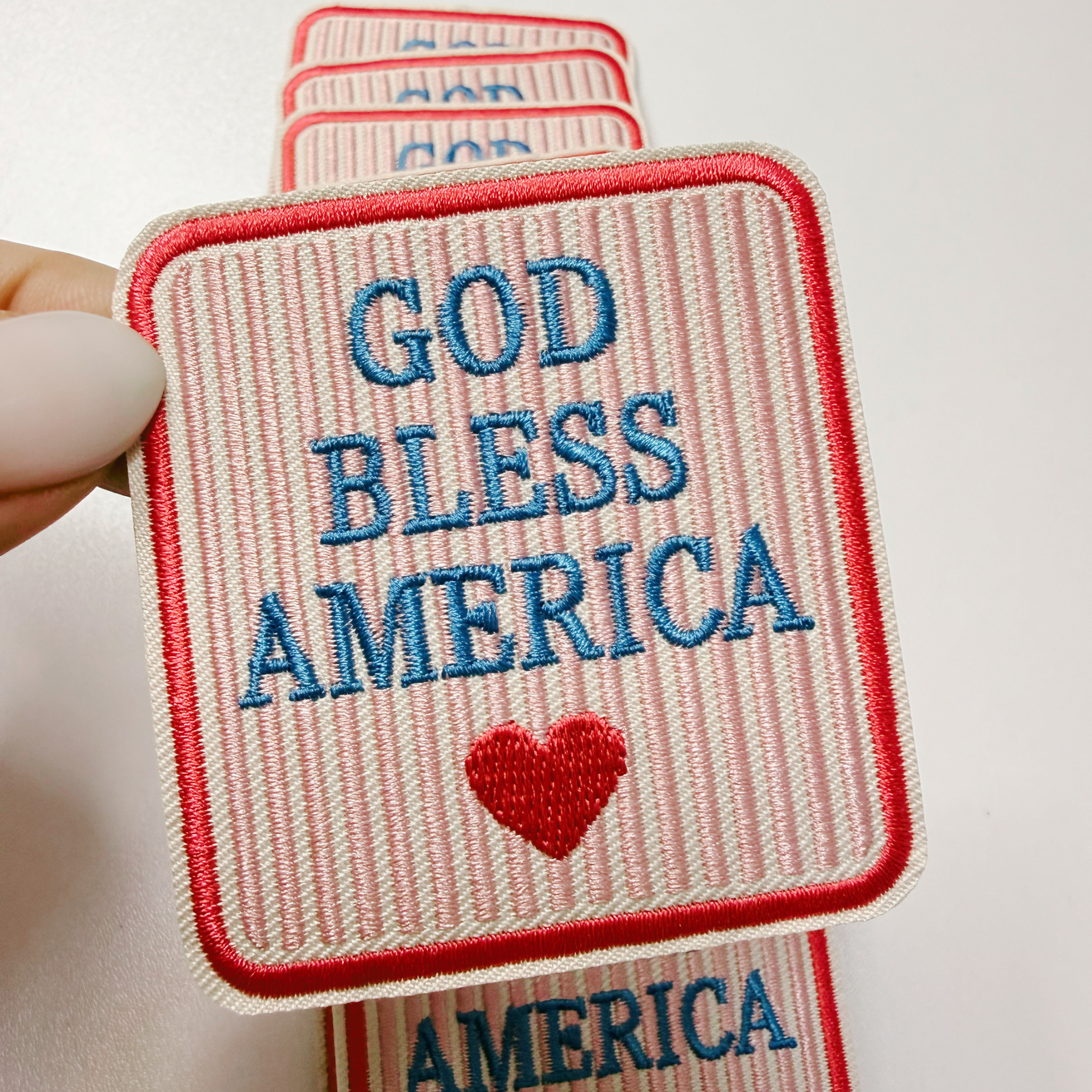 God Bless America (2.25" x 2.5") PINK -  Embroidered Hat Patch