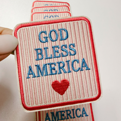 God Bless America (2.25" x 2.5") PINK -  Embroidered Hat Patch