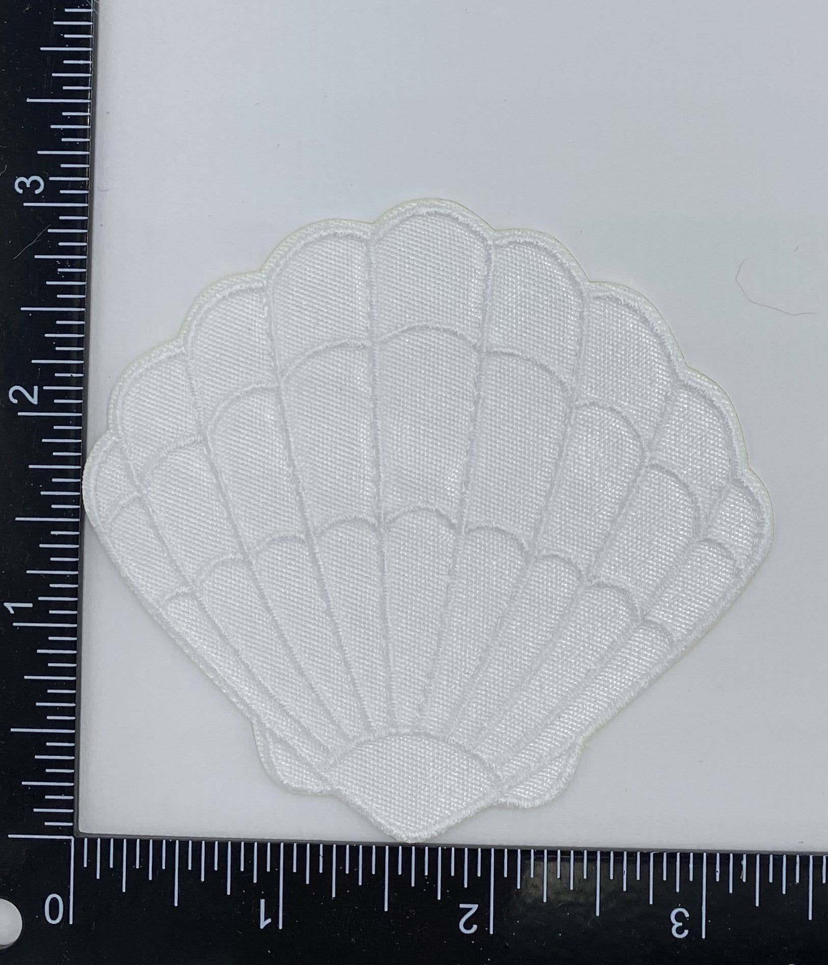 White Seashell, Embroidered, Iron on Patch