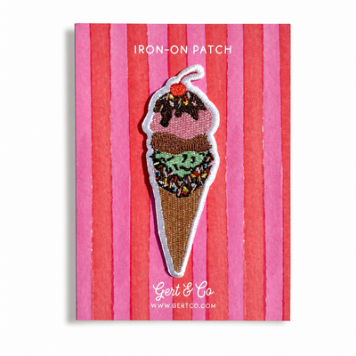 Ice Cream Cone Iron-On Patch | Dessert Embroidered Patch
