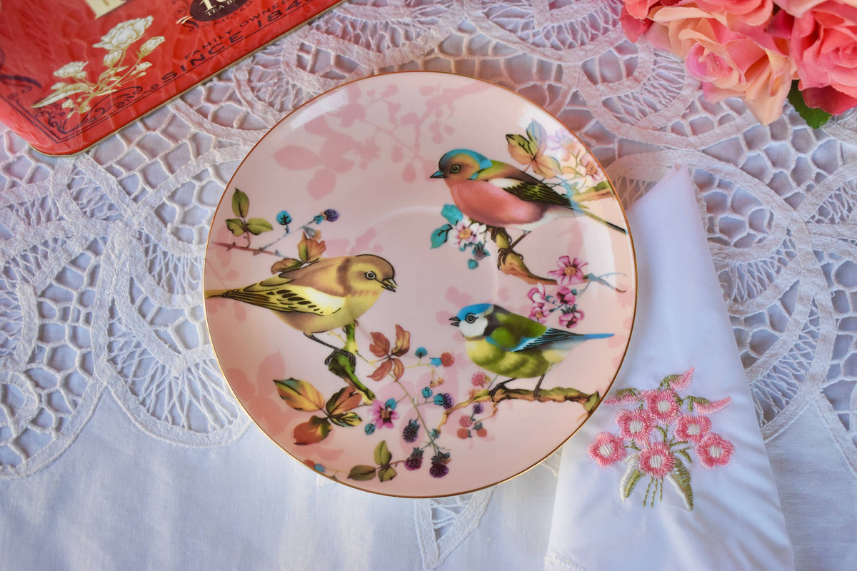Vintage Garden pink and Gold with Birds Teacup and Saucer