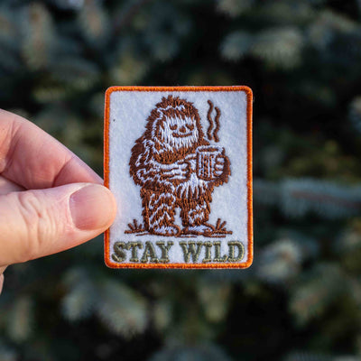 STAY WILD Sashquatch Bigfoot Drinking Coffee Patch - Iron On