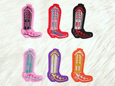 Black Red Cowgirl Boot Felt Embroidery Iron On Patch