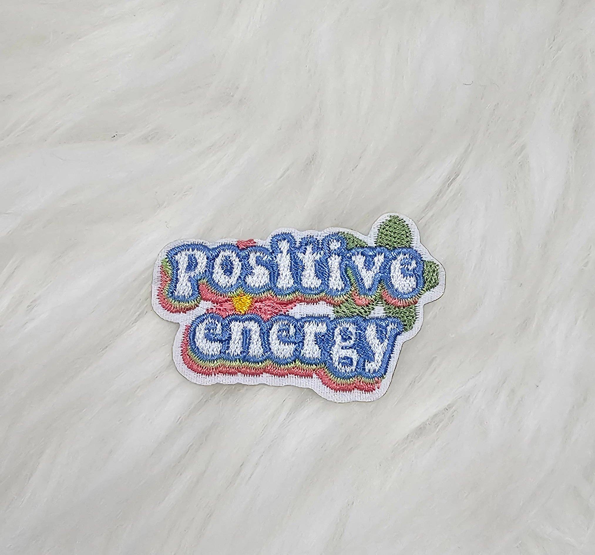 'Positive Energy' Floral Pastel Embroidery Iron On Patch