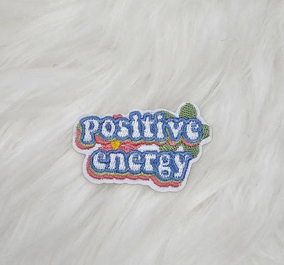 'Positive Energy' Floral Pastel Embroidery Iron On Patch