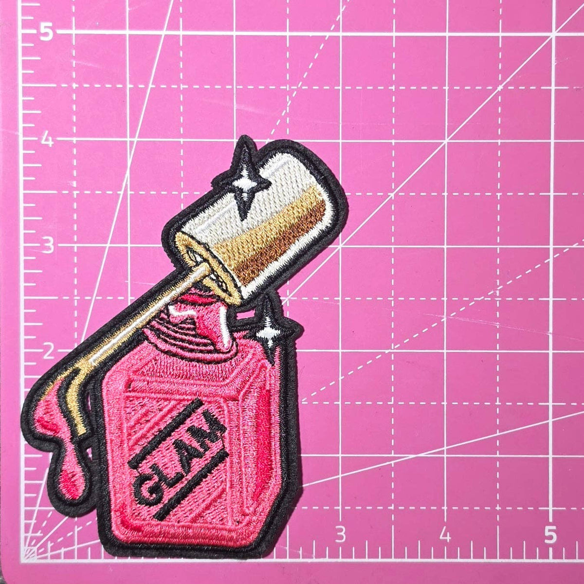 Nail Polish Pink Glam Embroidery Iron On Patch