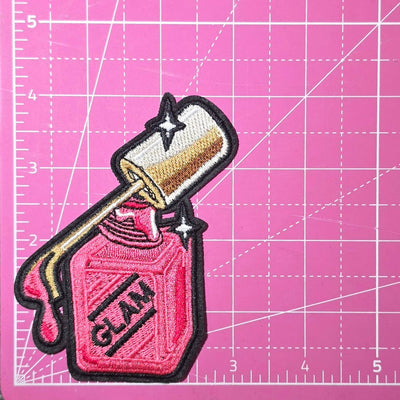 Nail Polish Pink Glam Embroidery Iron On Patch