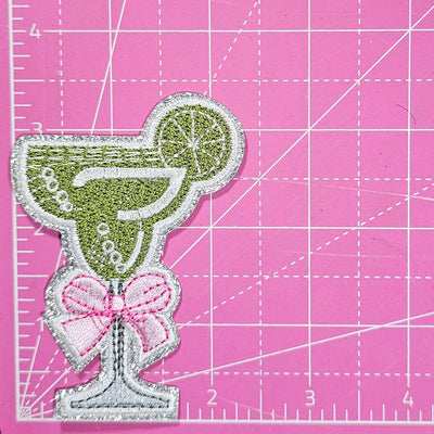 Margarita Coquette Bow on Silver Glitter Iron On Patch