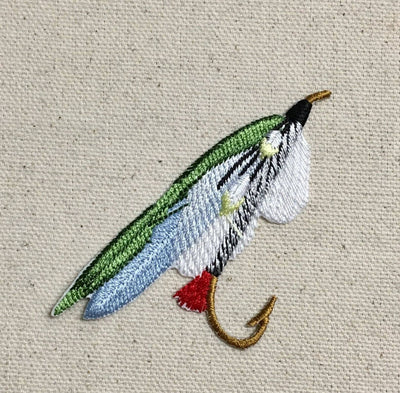 3" Fishing Fly, Green/Blue, Lure Bait, Angling Iron on Patch