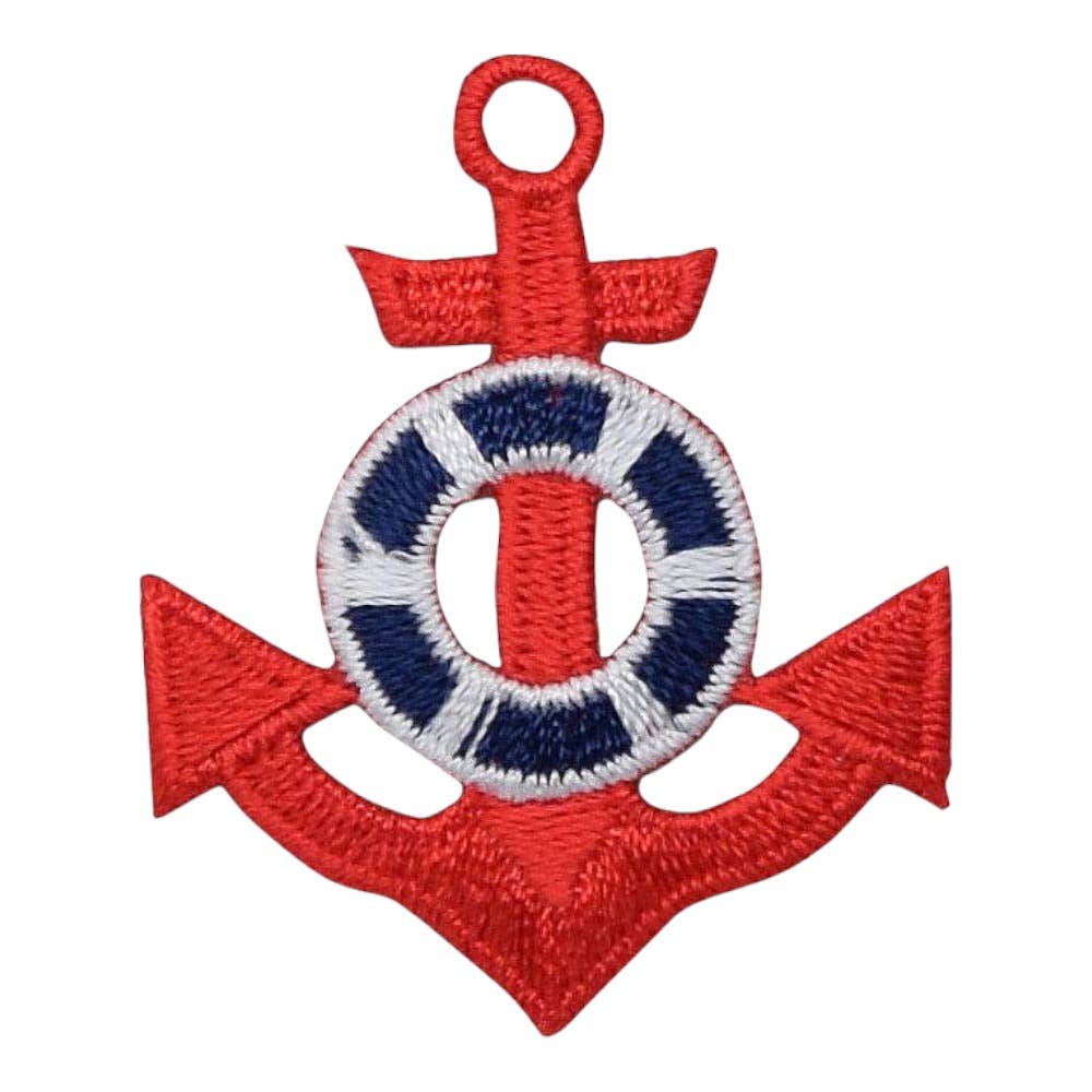 Red Anchor - Blue Life Preserver Coastal Iron on Patch