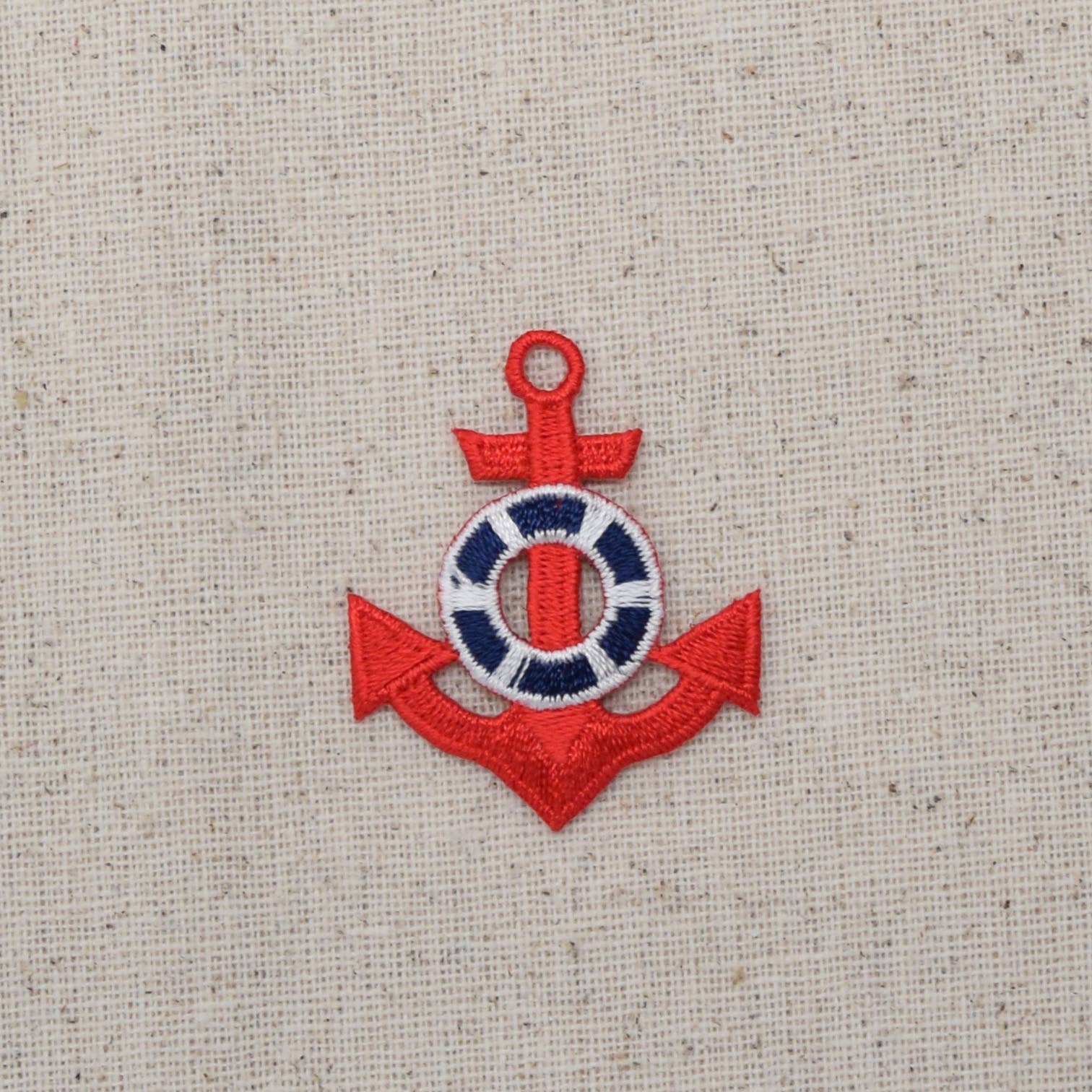 Red Anchor - Blue Life Preserver Coastal Iron on Patch