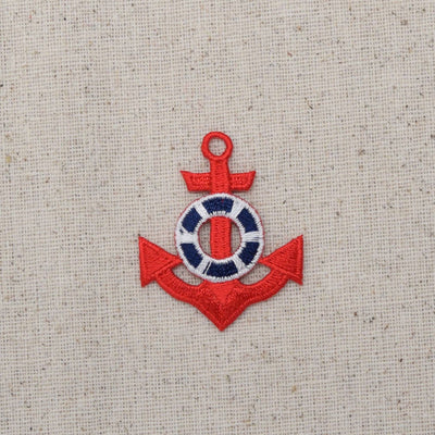 Red Anchor - Blue Life Preserver Coastal Iron on Patch
