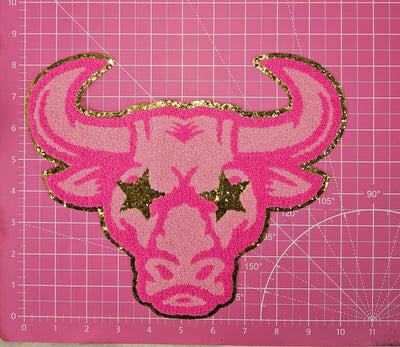 Hot Pink Bull Longhorn Cow Mascot with Gold Star Eyes Large