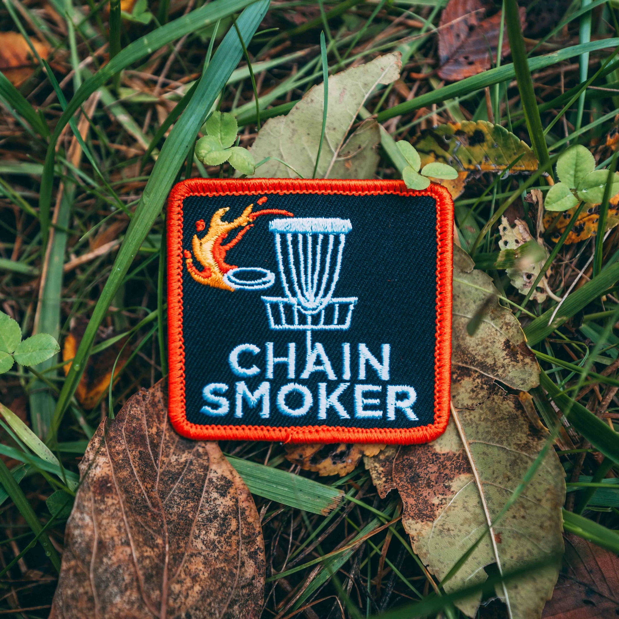 Disc Golf Chain Smoker Embroidered Patch w/ Iron On Backing
