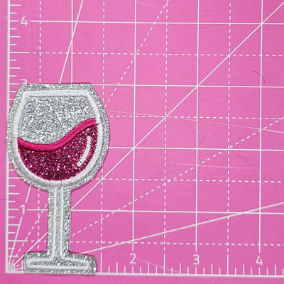 Wine Glass on Silver Glitter Iron On Patch