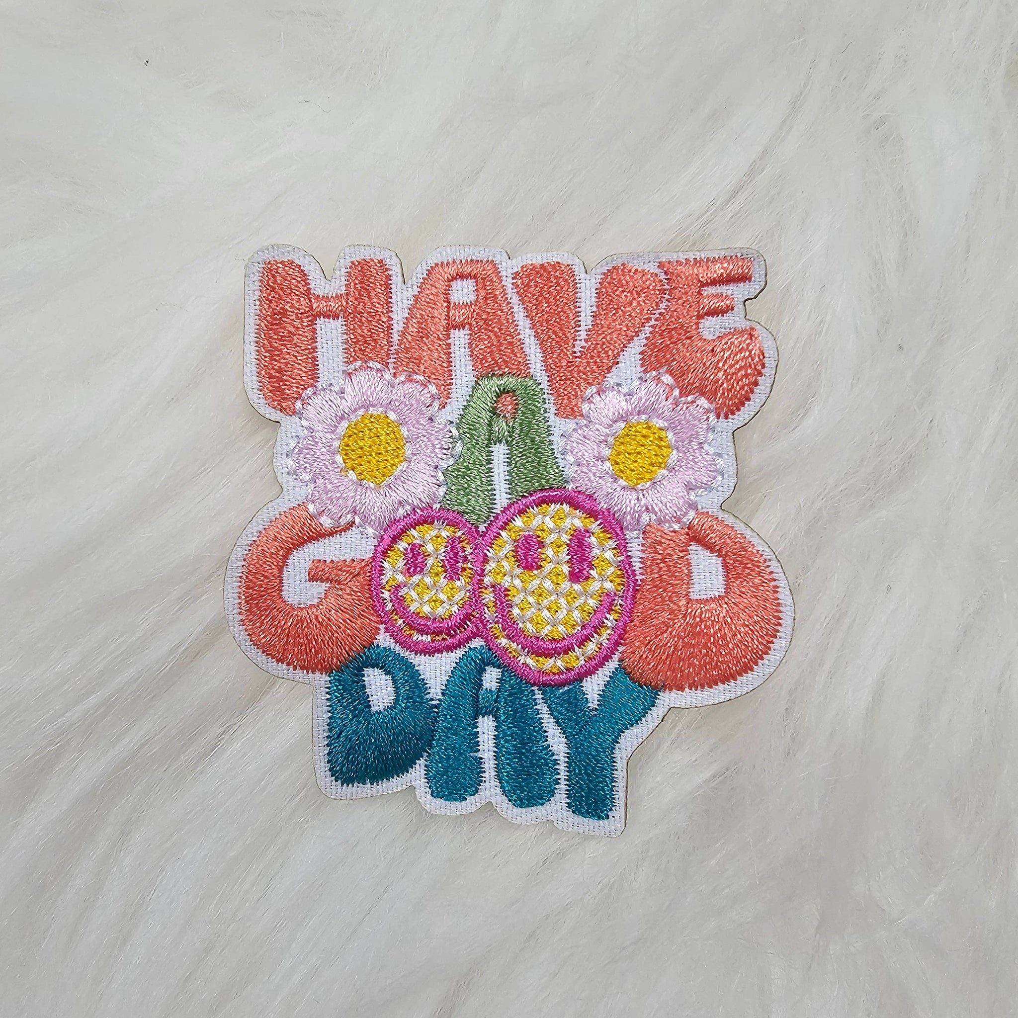 'Have a Good Day' Smile Floral Embroidery Iron On Patch