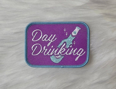 'Day Drinking' Champagne Bottle Purple and Blue Embroidery Iron On Patch