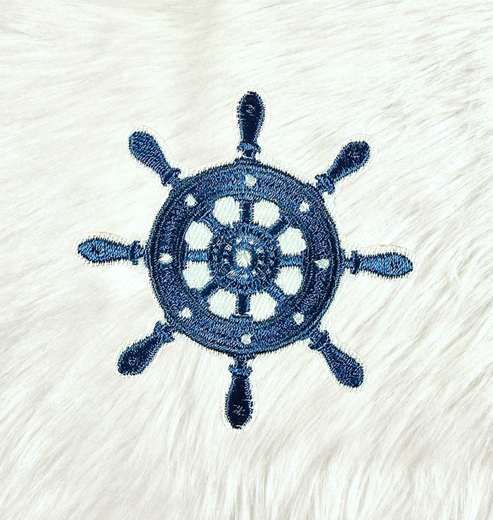 Ship Helm Captains Wheel Nautical Blue Coastal Embroidery Iron On Patch