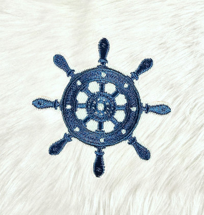 Ship Helm Captains Wheel Nautical Blue Coastal Embroidery Iron On Patch