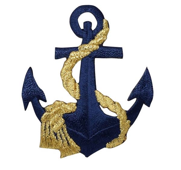 Anchor - Navy Blue/Gold Rope Coastal Iron on Patch