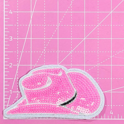 Pink Cowgirl Hat Western Sequin Iron On Patch