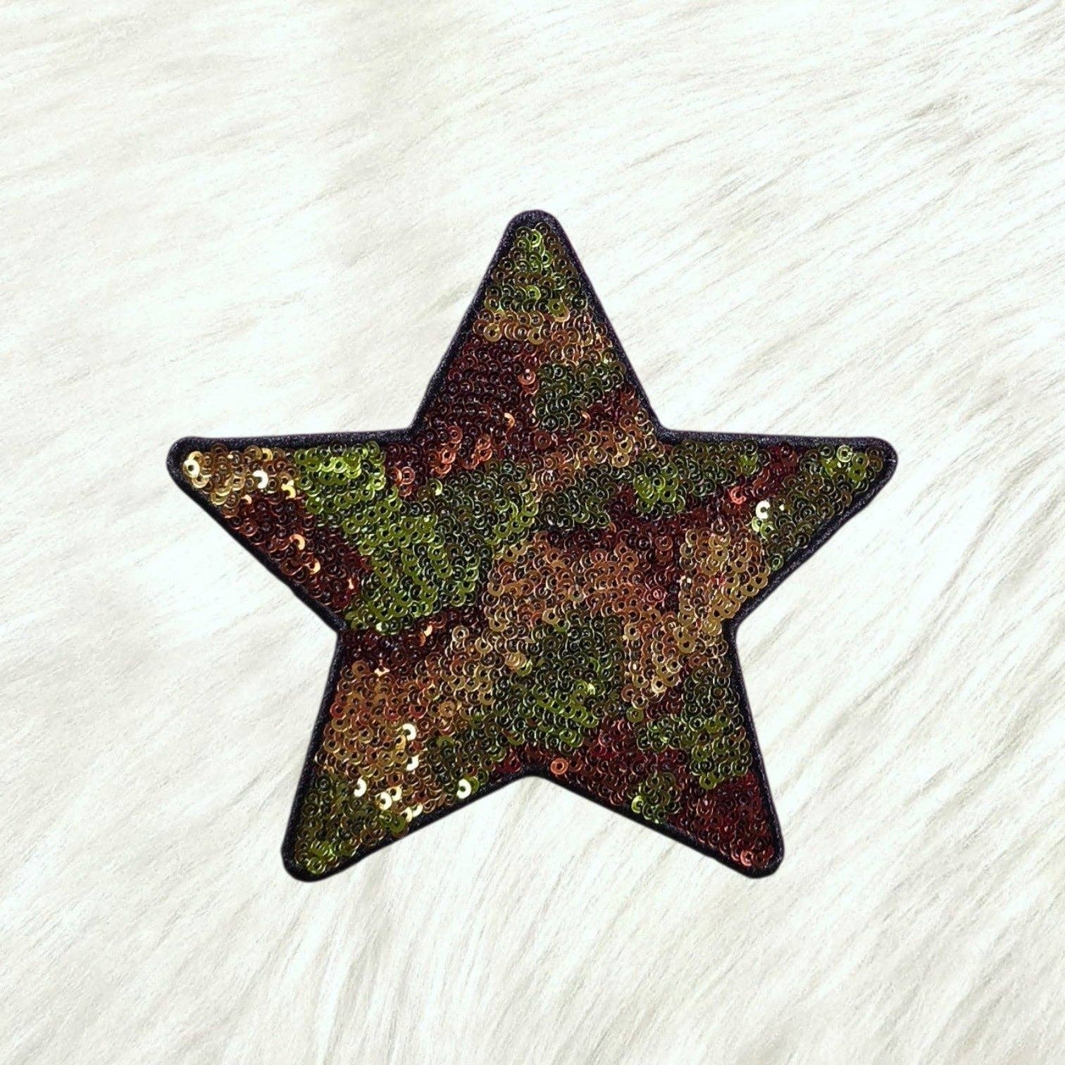 Camouflage Star Sequin Iron On Patch
