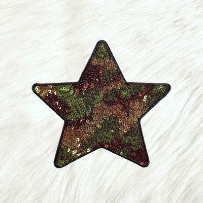 Camouflage Star Sequin Iron On Patch