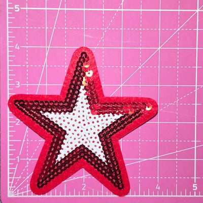 Outline Star Red and White Sequin Iron On Patch