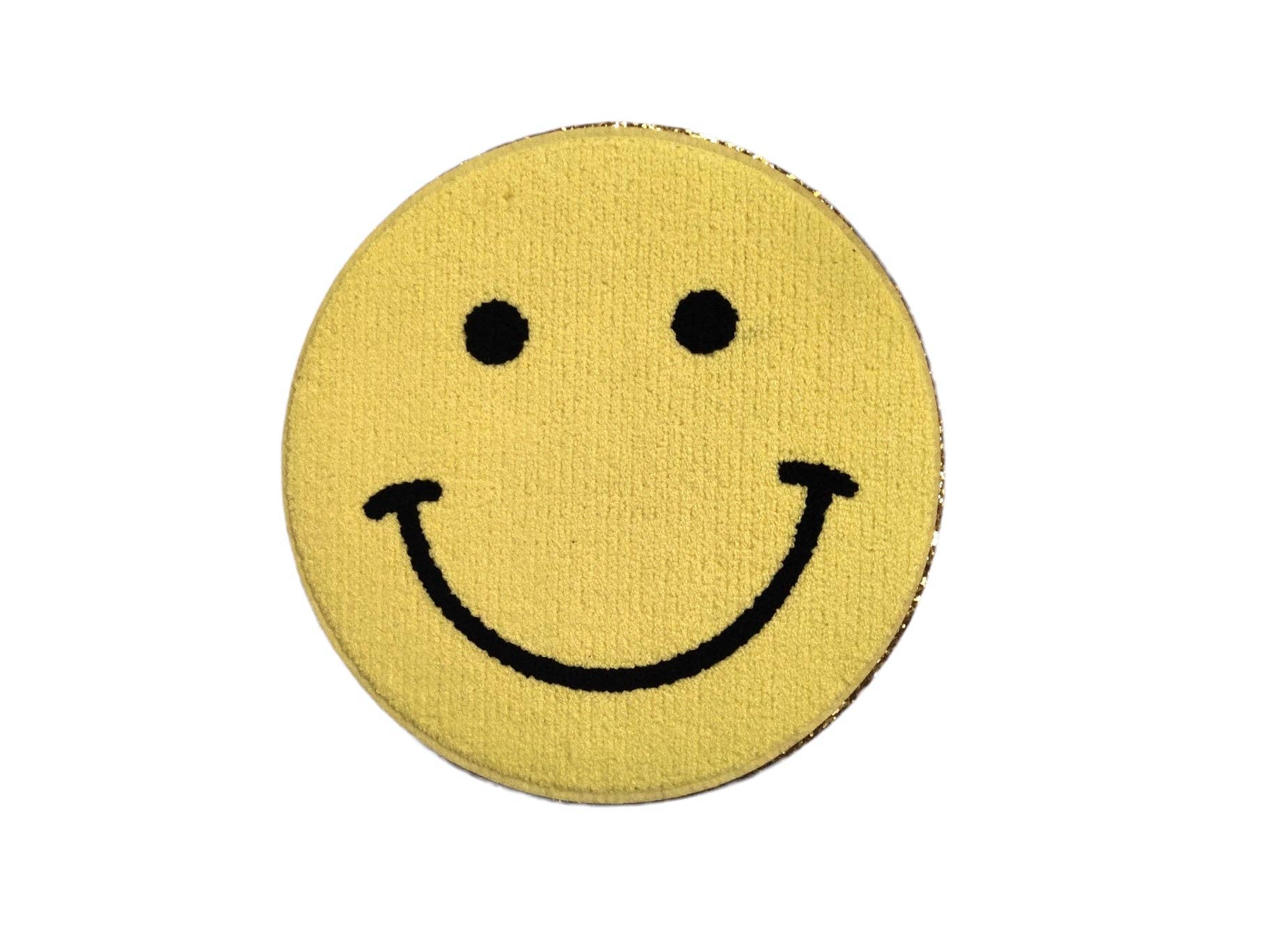 Large Smile Chenille Gold Glitter Iron On Patch