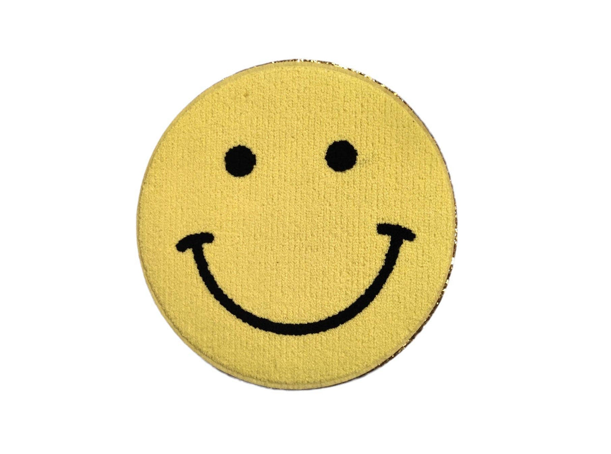 Large Smile Chenille Gold Glitter Iron On Patch