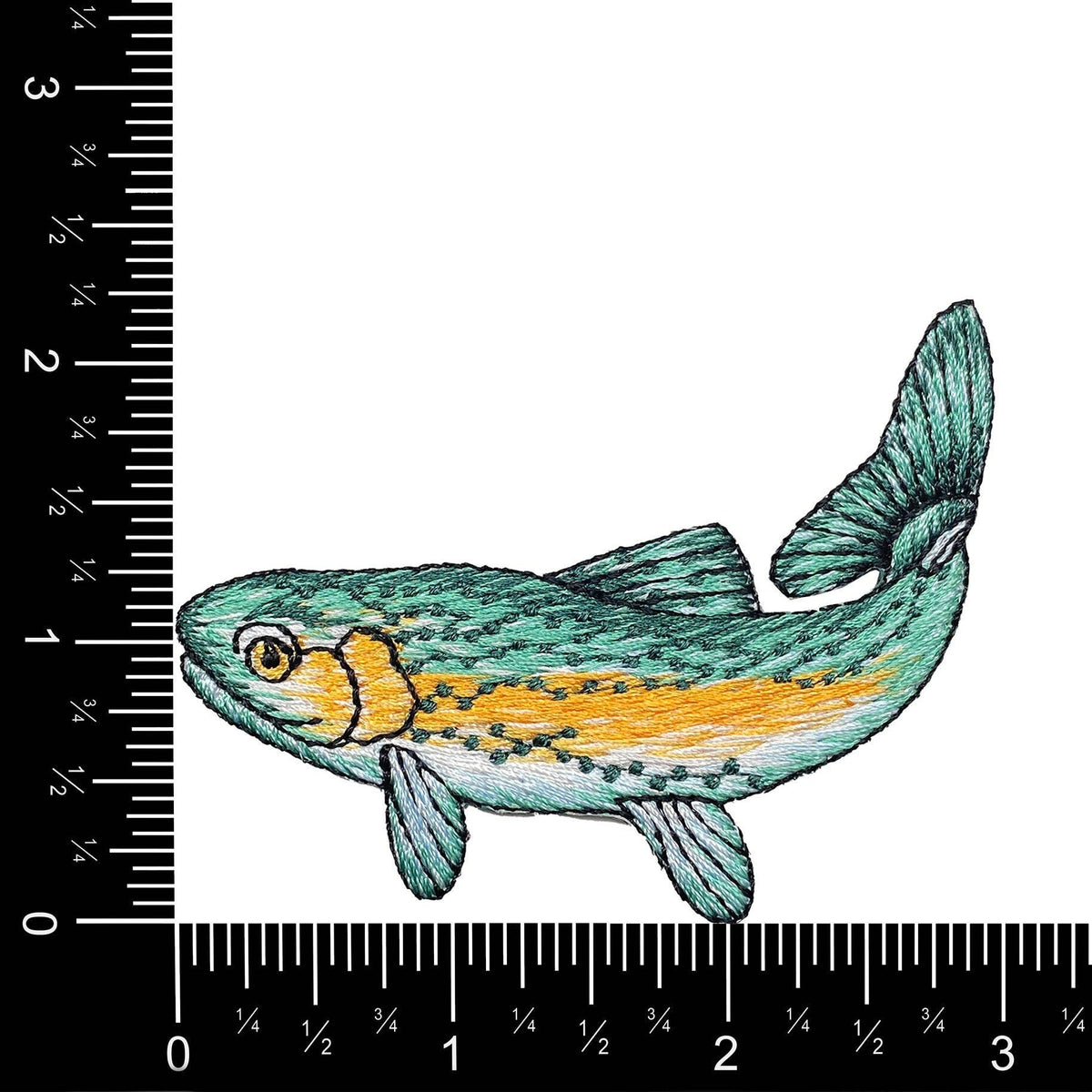 Trout Fish - Green Orange - Embroidered Iron on Patch