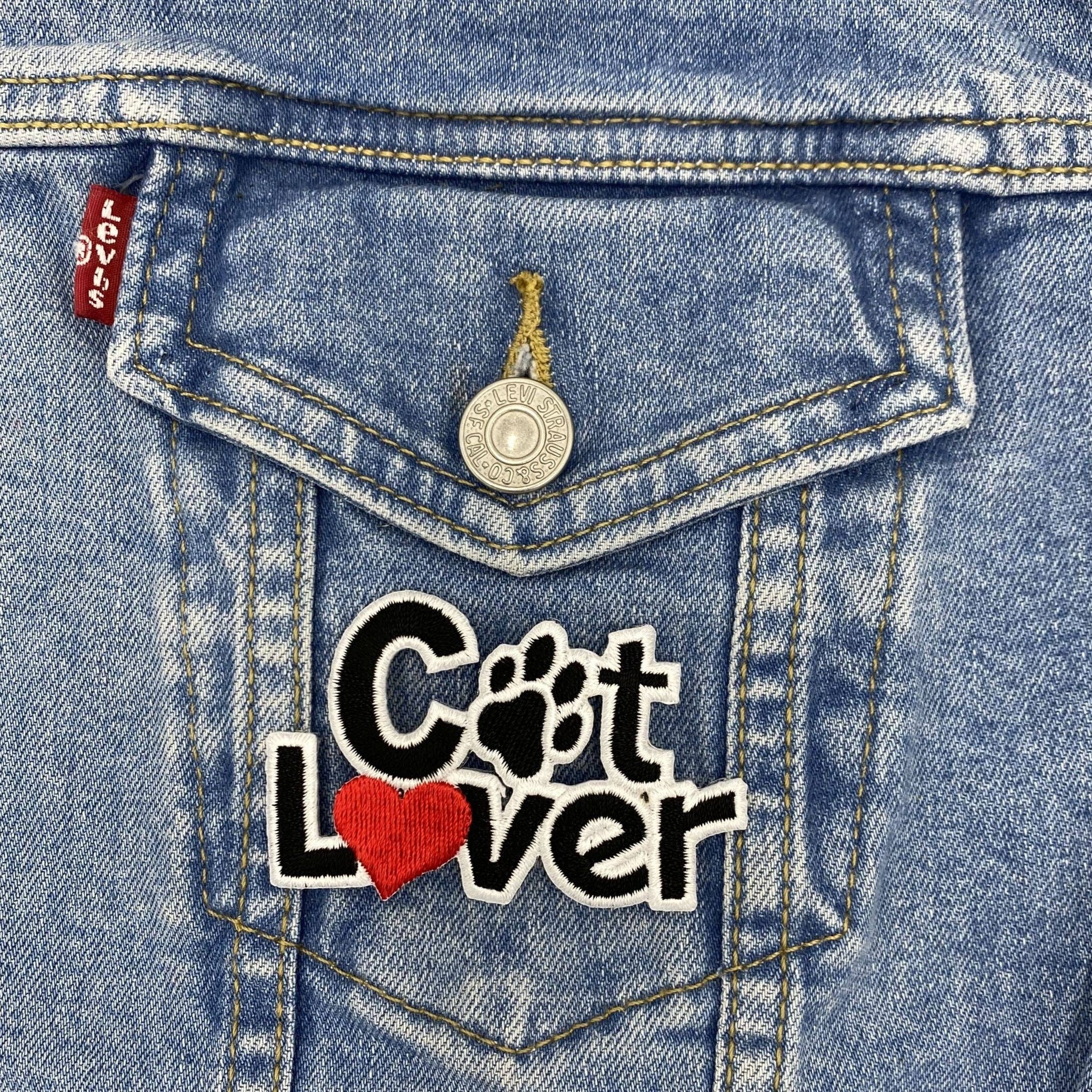 Cat Lover, Red Heart, Black Paw Print, Pets, Embroidered, Iron-on Patch