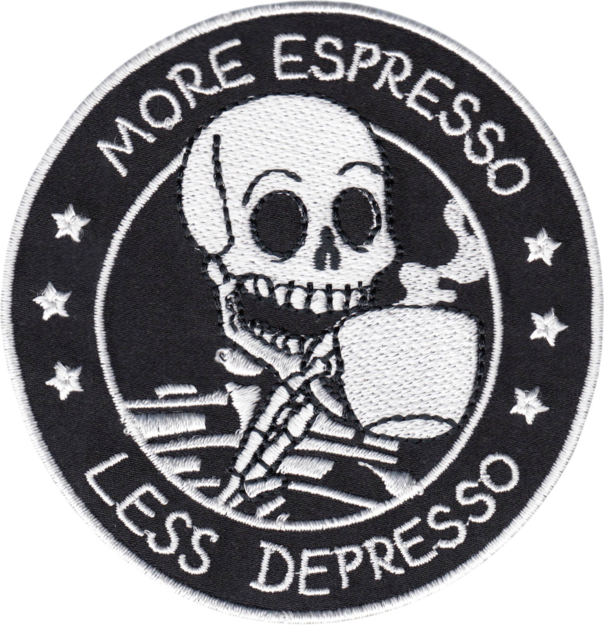 Patch - "More Espresso Less Depresso" Skeleton Coffee Funny